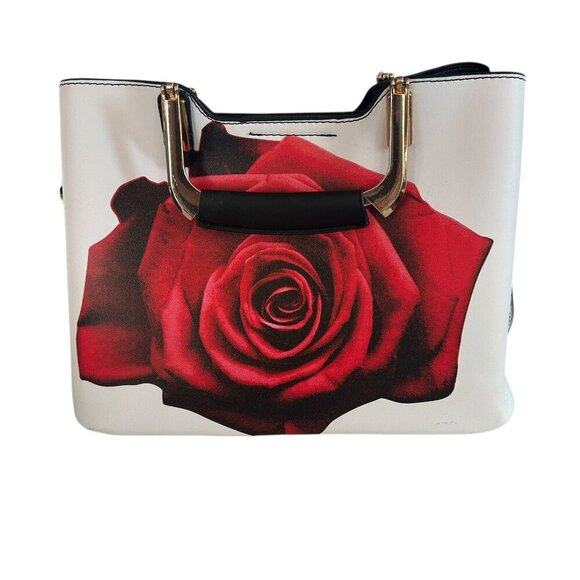 Statement Floral Rose Purse Handbag Crossbody Handle Compartments Zip 10.5x8" - Picture 1 of 6